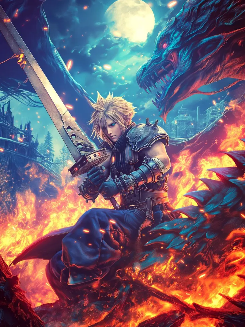 Cloud Strife Final Fantasy VII poster con telaio in alluminio da Fleur de Lys