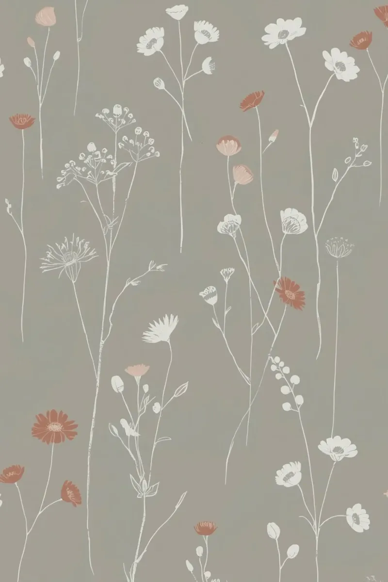 Floral Pattern with White and Red Flowers on Grey canvas with Floater frame by DesignDoodle