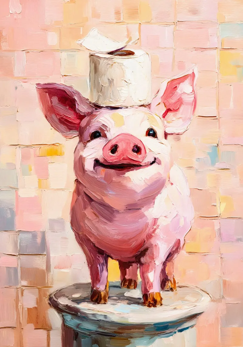 pig toilet paper holder stand poster con telaio in alluminio da Custom4U