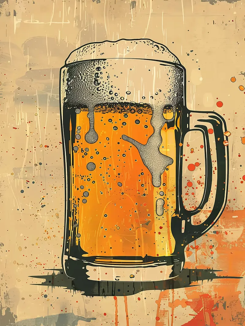 boccale di birra schiuma bolle vetro ambrato poster con telaio in plastica da Anna Müller