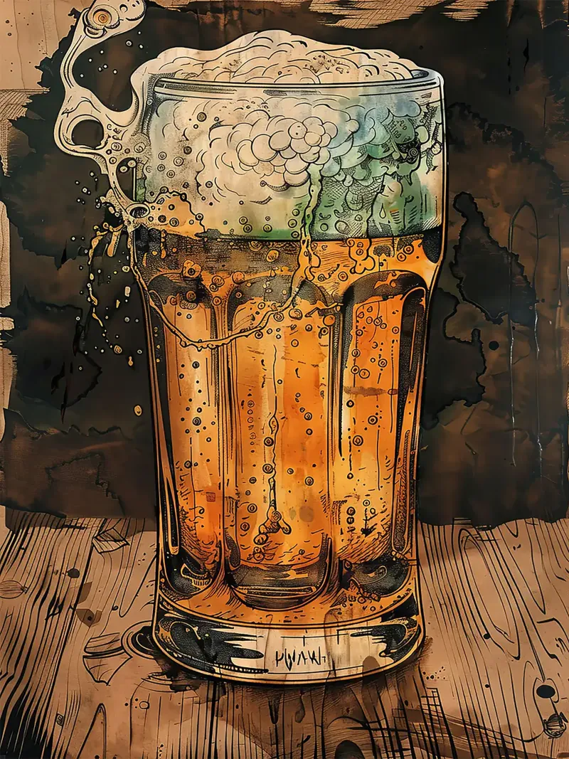 verre à bière verre à mousse bulles table en bois poster de Anna Müller