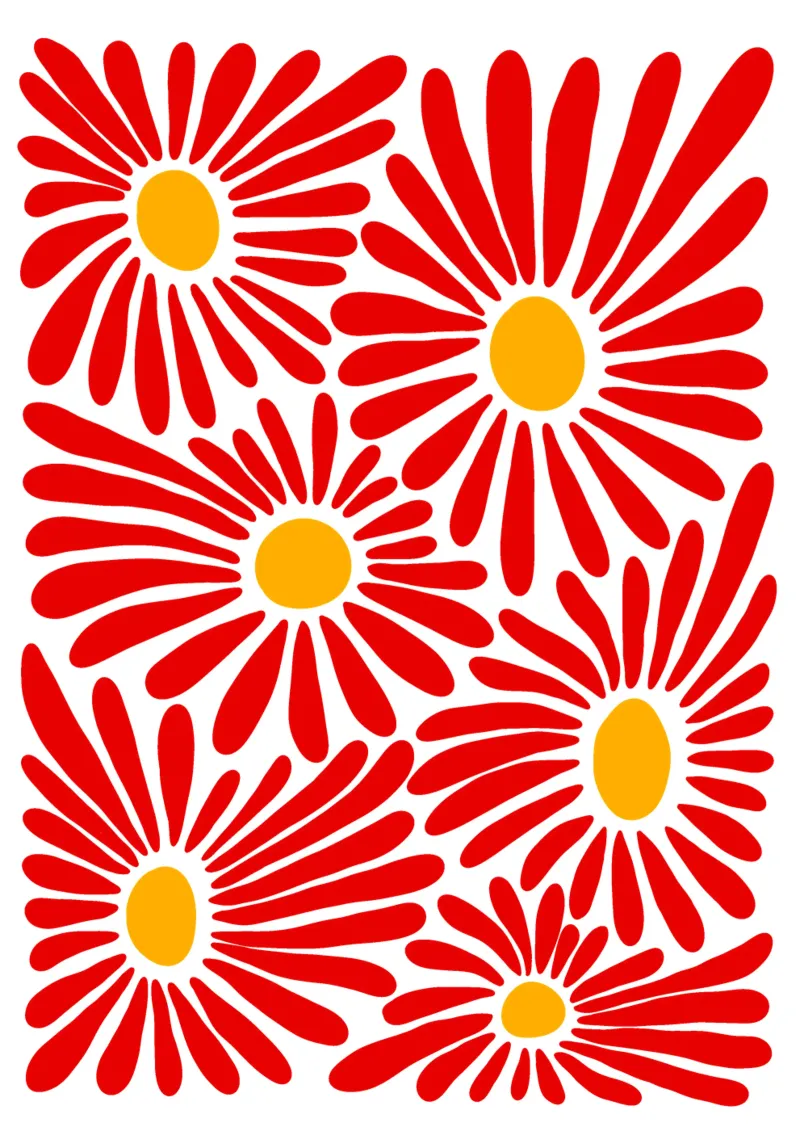Red vivid abstract flowers poster con telaio in plastica da TijanaArtStudio88