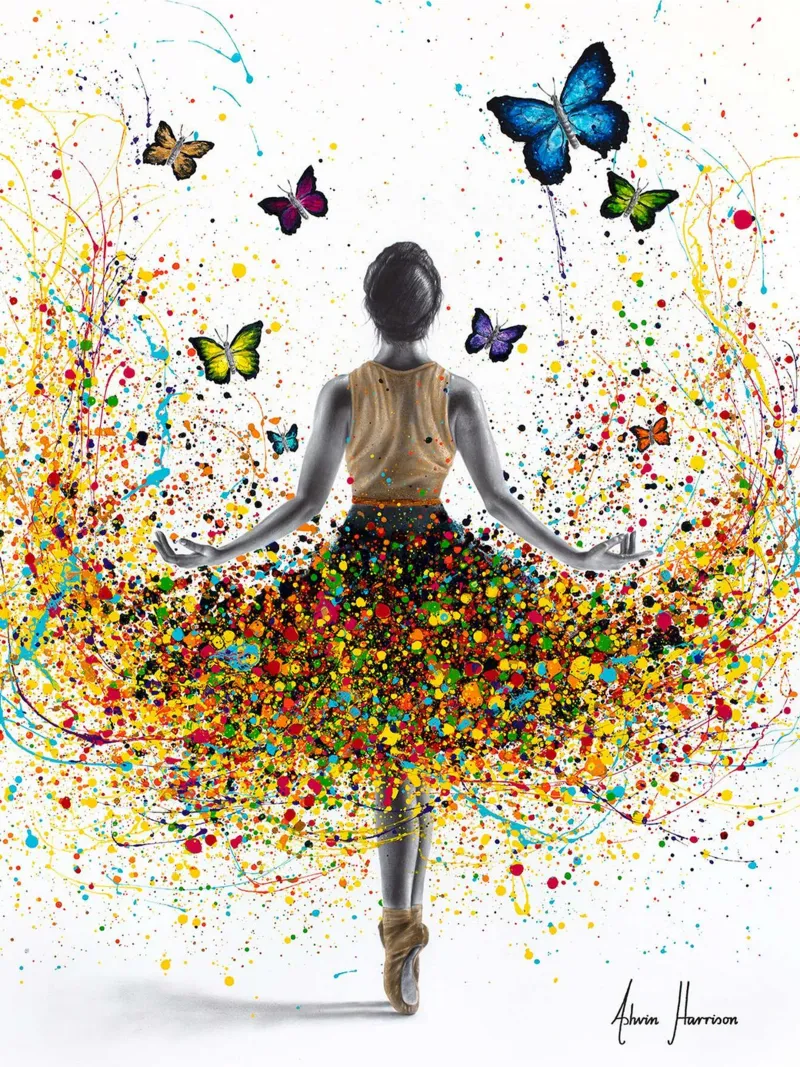 Ballerina Farfalla Arcobaleno poster con telaio in plastica da James