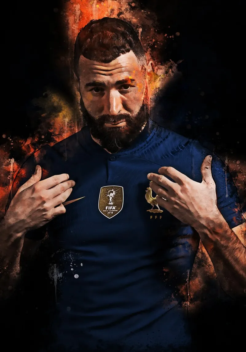 Karim Benzema poster con telaio in alluminio da MasterInkArt