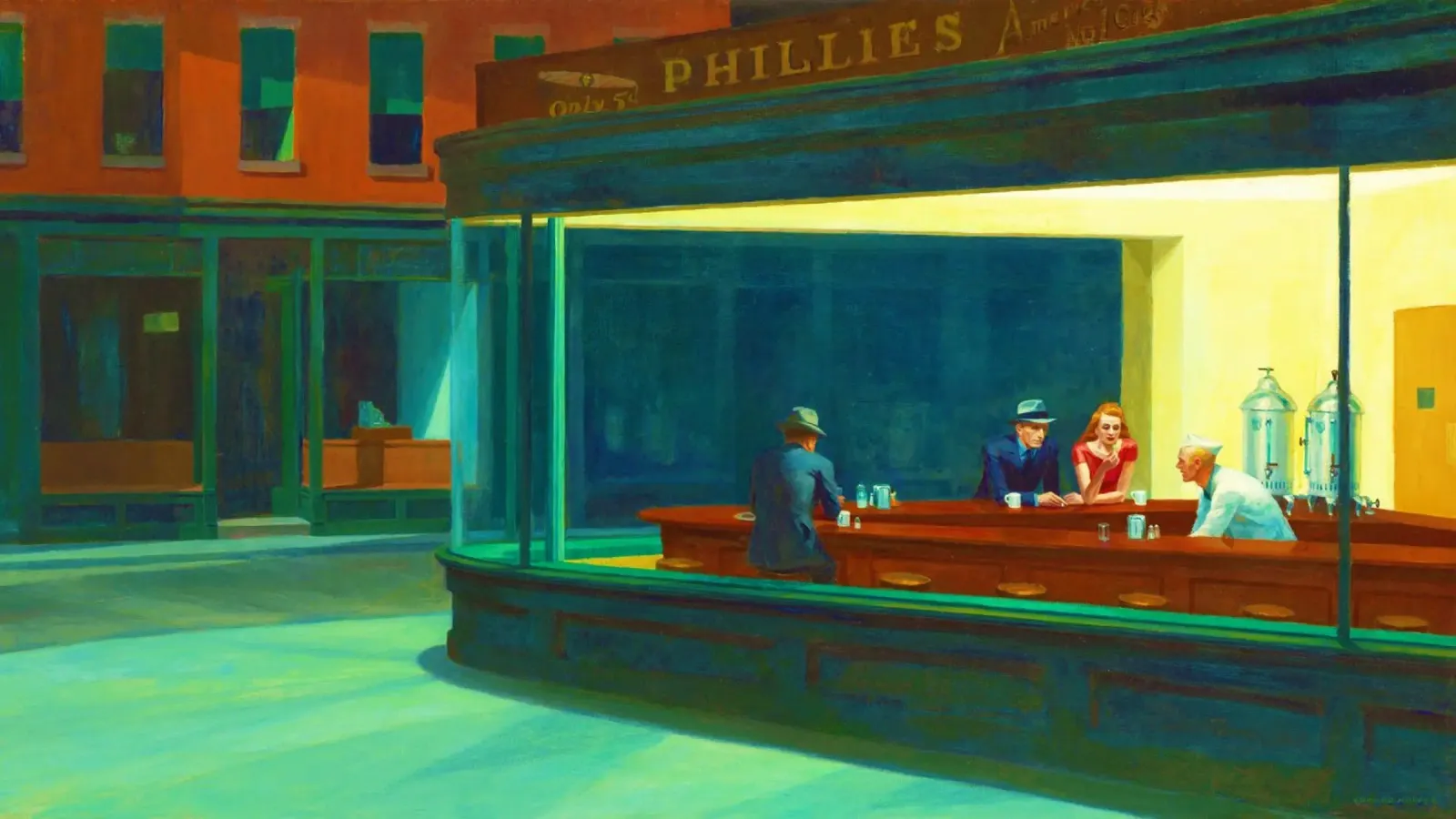 Nighthawks di Edward Hopper. poster con telaio in alluminio da Chérie Prints