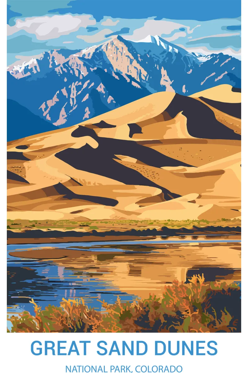 Parco nazionale delle Grandi Dune di Sabbia, Colorado, USA poster con telaio in legno da Wanderlust Vibes