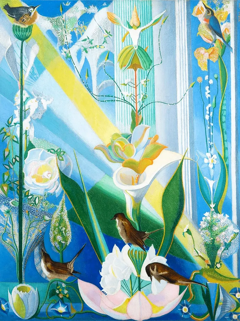 Danza di primavera, canto degli uccelli di Joseph Stella poster con telaio in legno da Art History