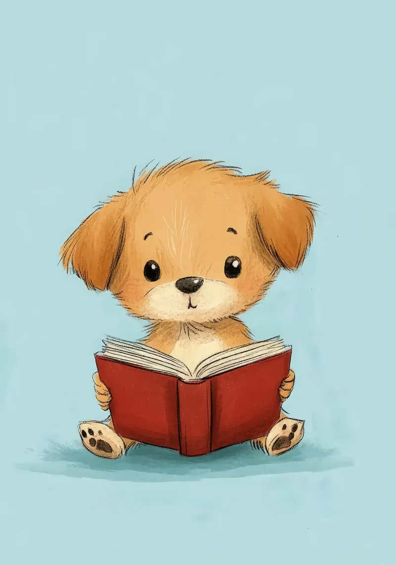 libro di illustrazioni di cartoni animati di cuccioli di cane poster con telaio in legno da Thomas Weber
