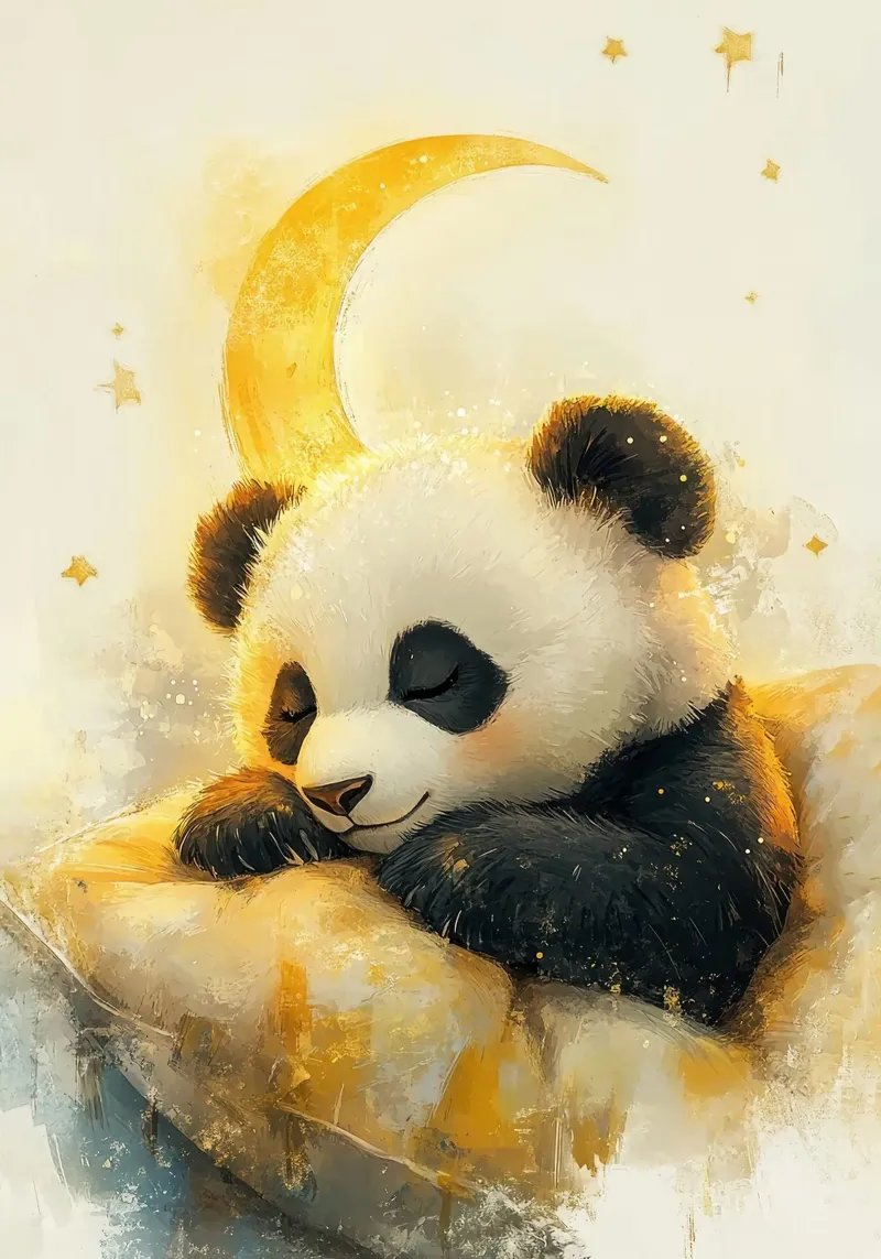 panda luna crescente cuscino stelle notte poster con telaio in plastica da Thomas Weber