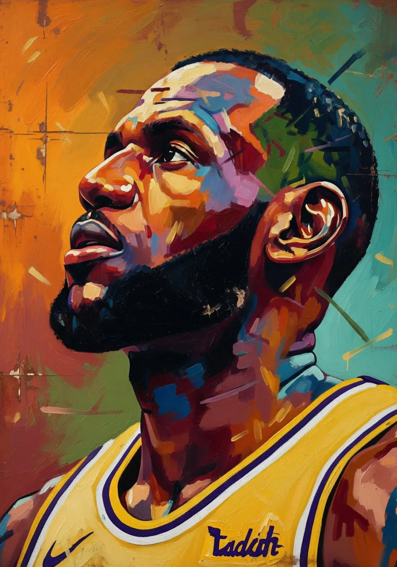 Lebron James abstracte kleurrijke kunst poster met houten frame van Lembayung art