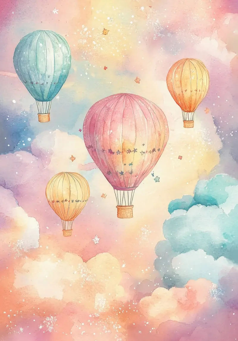 mongolfiere nuvole stelle colori pastello poster da David Müller