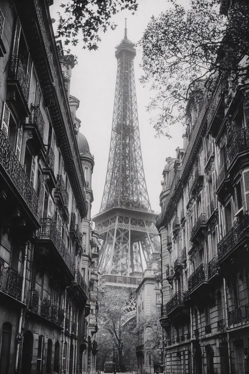 La strada all'ombra della Torre Eiffel poster con telaio in alluminio da M-Ulrich-Digital Art