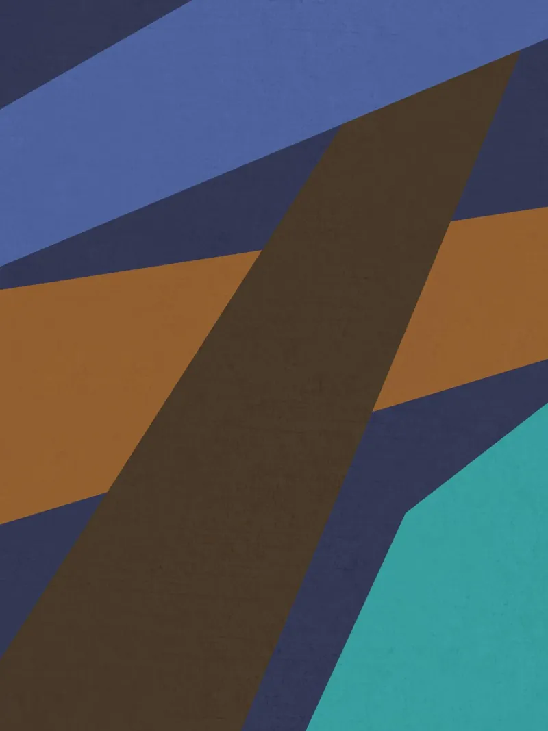 Design geometrico retrò in blu, marrone e verde mare poster con telaio in plastica da Petra Lang