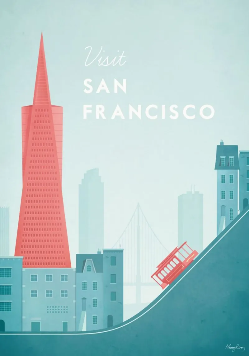 Tram panoramico della città di San Francisco poster con telaio in alluminio da unyil shope