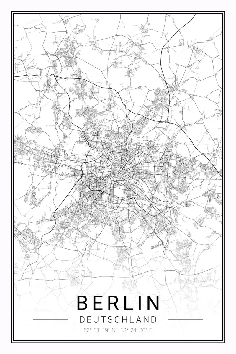 Murale di Berlino - Mappa minimalista della città poster con telaio in alluminio da CityMapPoster