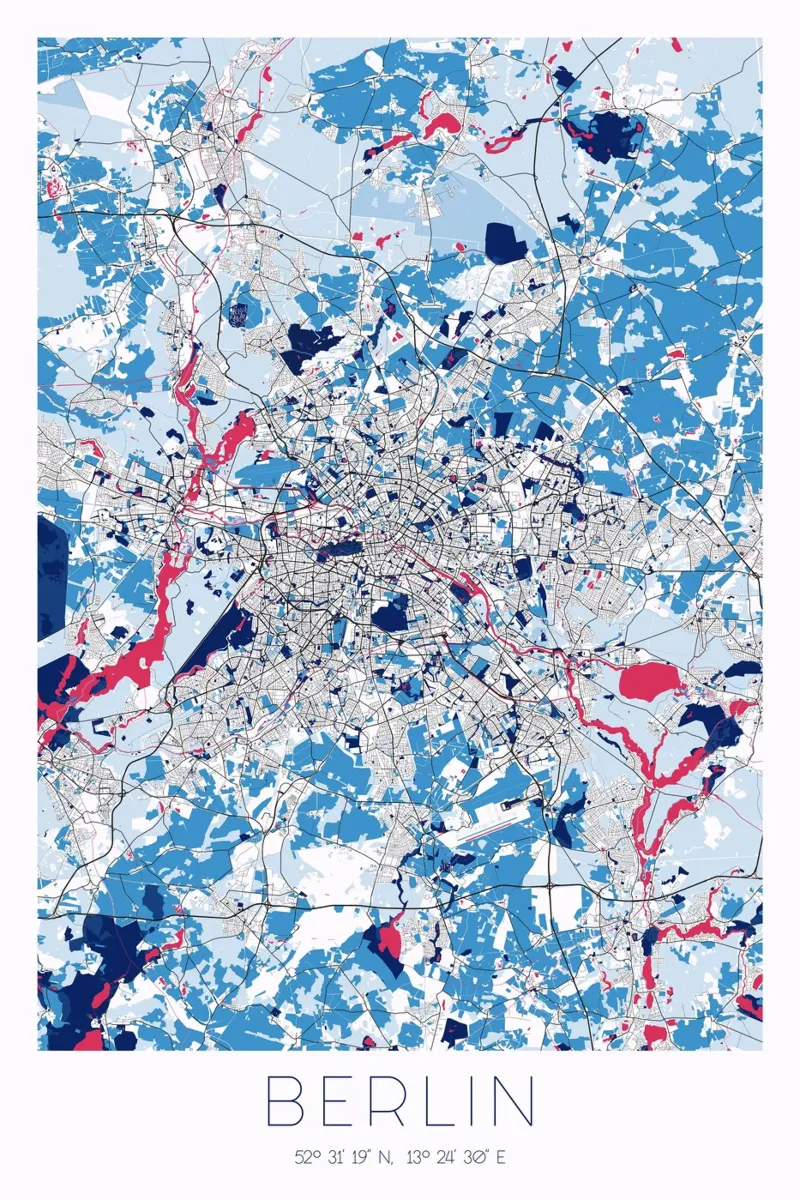 Design Poster Berlijn - Abstracte Stadsplattegrond canvas met Baklijst van CityMapPoster