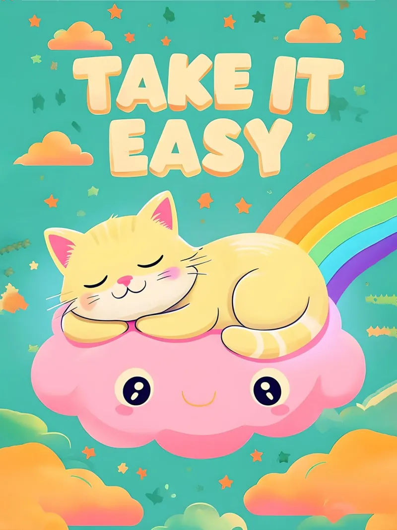 Dibujos animados de gatos Take It Easy poster con marco de plástico de 🥝 KIWI STORE
