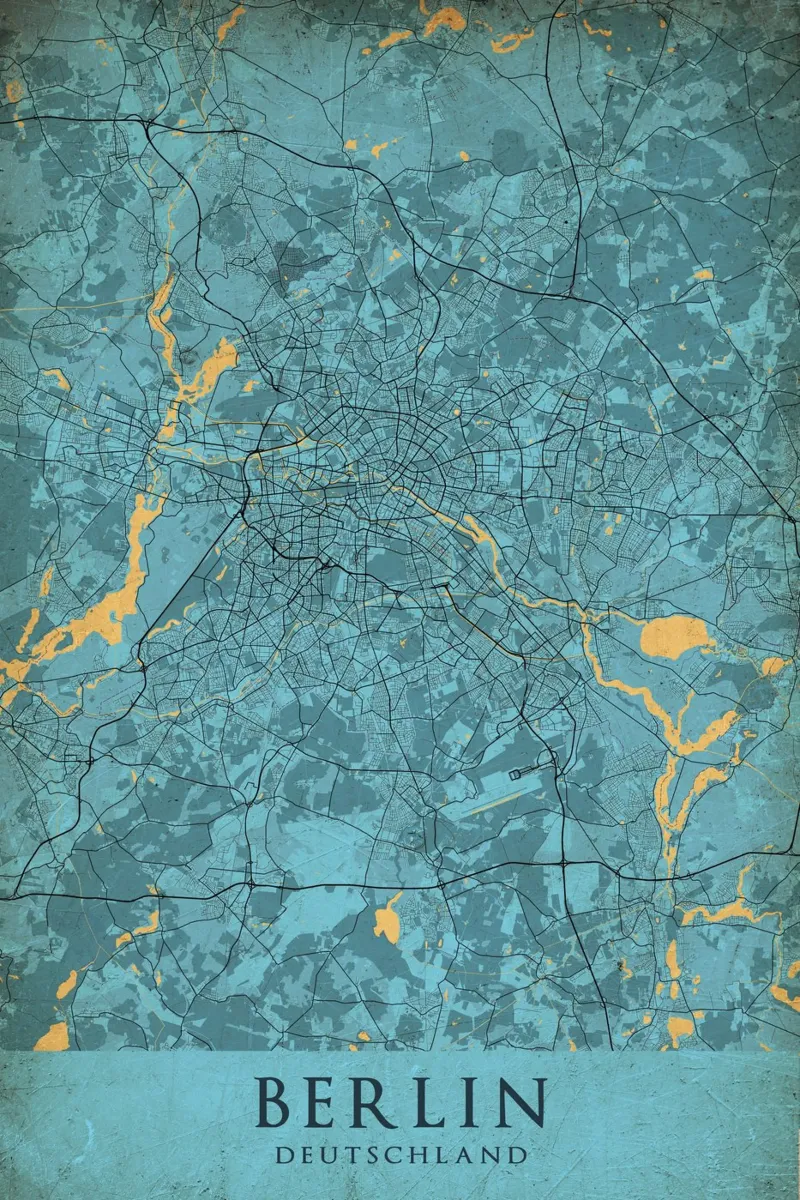 Stadsplattegrond Berlijn - Abstracte kunst op canvas canvas met Baklijst van CityMapPoster