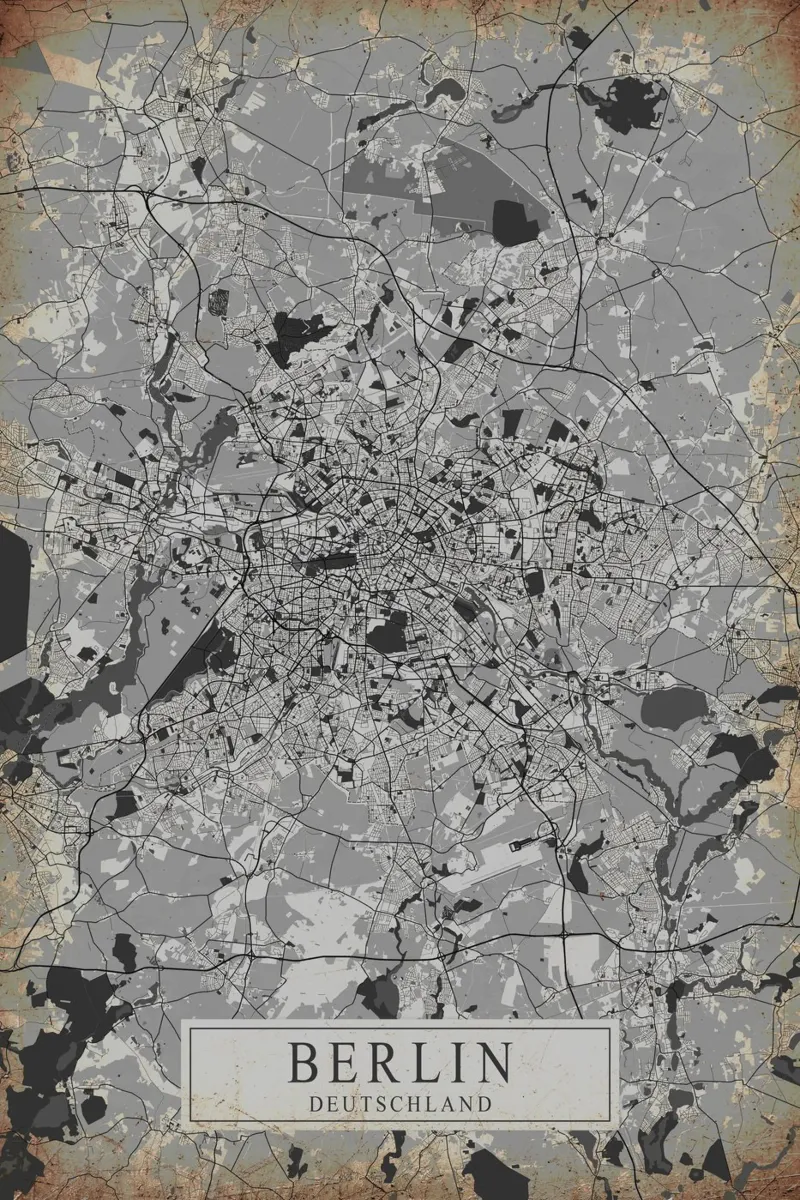 Stadsplattegrond Berlijn - Abstracte muurkunst canvas met Baklijst van CityMapPoster