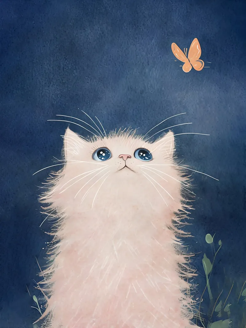 Illustrazione ad acquerello di gatti e farfalle poster con telaio in alluminio da 🥝 KIWI STORE