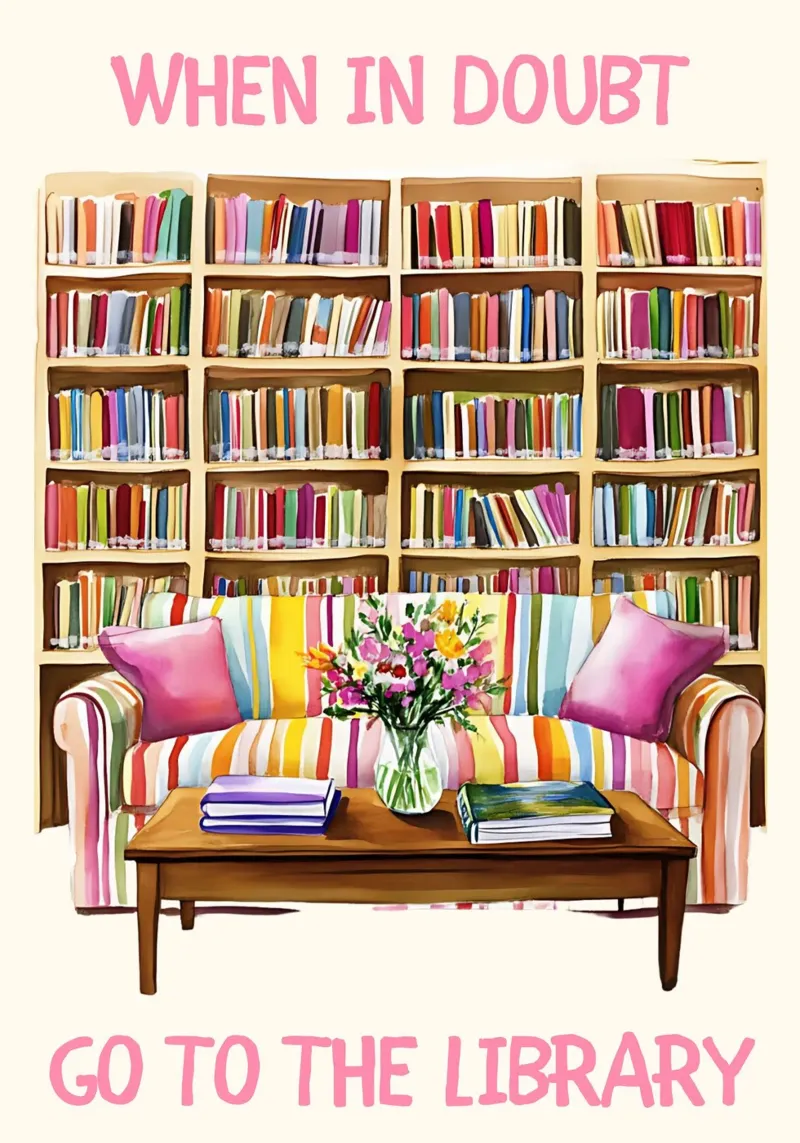 "Go to the Library" Cozy Reading Nook Poster poster with plastic frame by vintagepod
