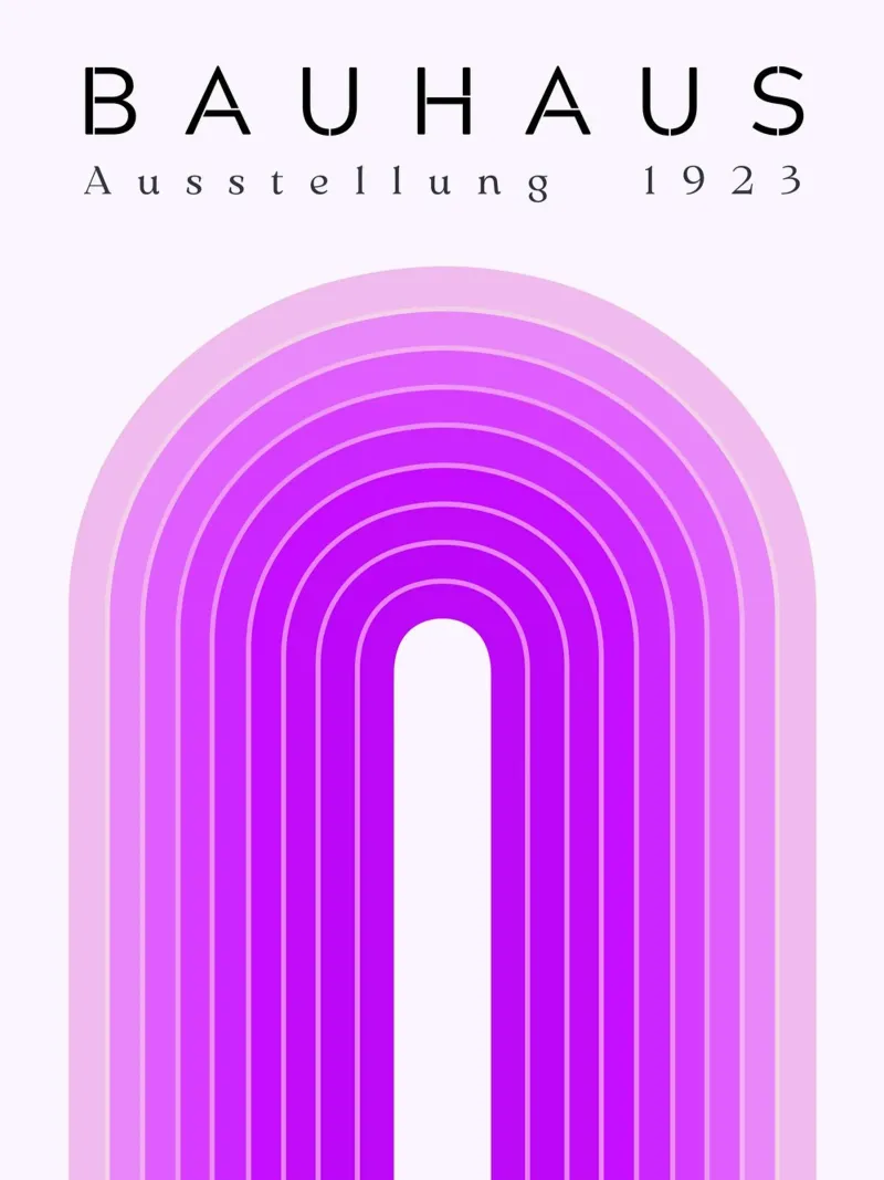 Poster Bauhaus - Arco viola e rosa poster con telaio in alluminio da Studio Vibe