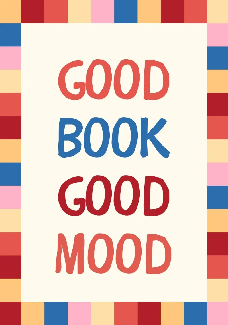 "Poster con citazione colorata "Buon libro, buon umore tela con Cornice a cassetta da vintagepod
