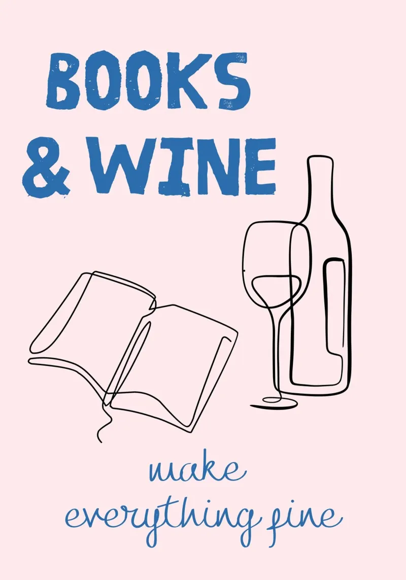 Bücher & Wein - Minimalistisches Line Art Poster Poster von vintagepod