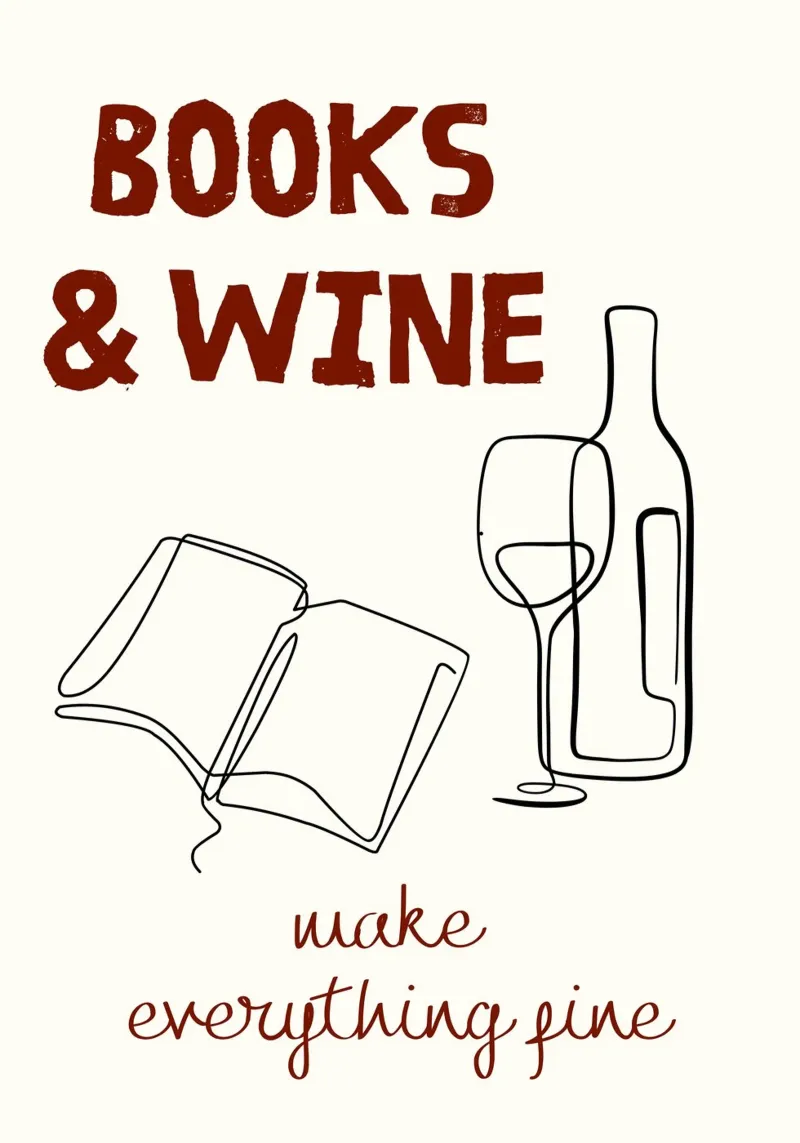 Books & Wine - Line Art Quote Print canvas with Floater frame by vintagepod