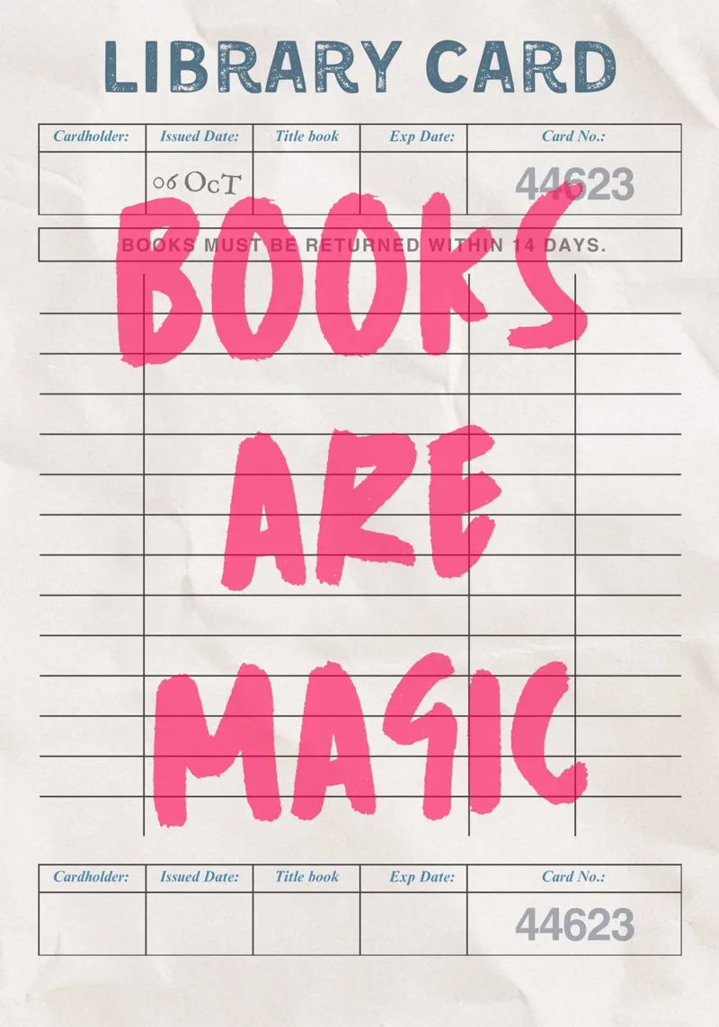 "Poster per la tessera della biblioteca "I libri sono magici poster con telaio in legno da vintagepod