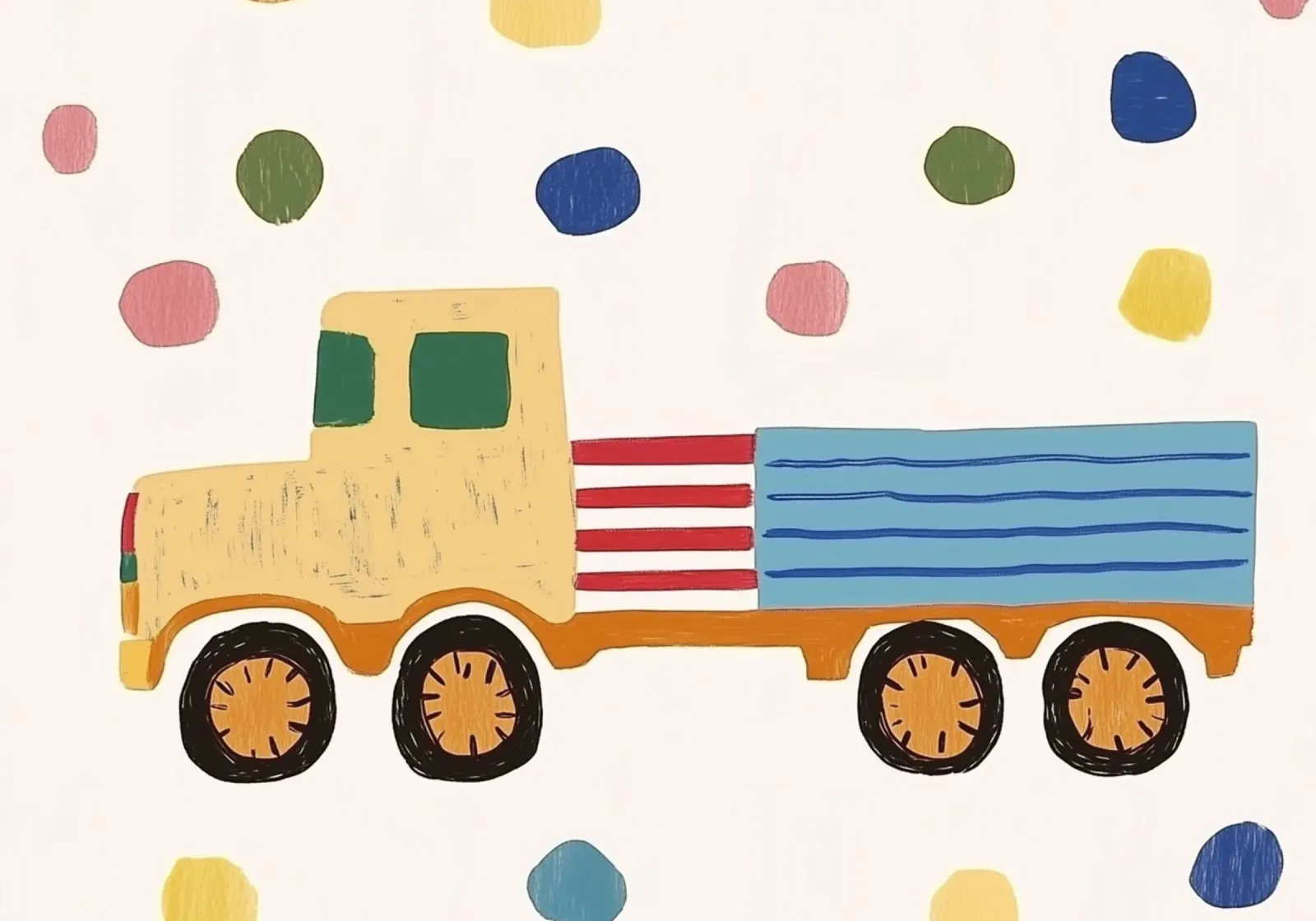 Camion giocattolo carino con pois Stampa d'arte per bambini tela con Cornice a cassetta da vintagepod