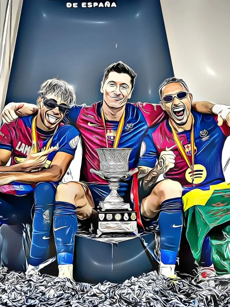 Barcelonas Siegesfeier bei der Supercopa de España Poster mit Aluminium Rahmen von dark eagle