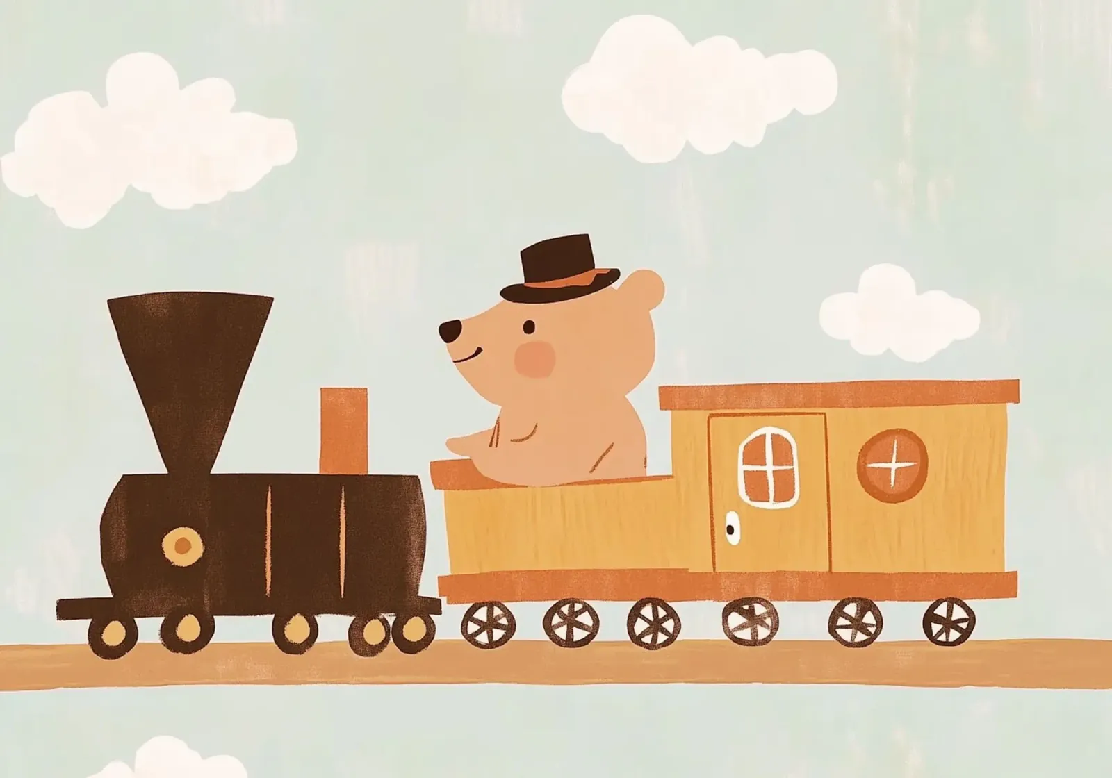 Simpatico orso sul treno - Stampa artistica per bambini poster con telaio in alluminio da vintagepod