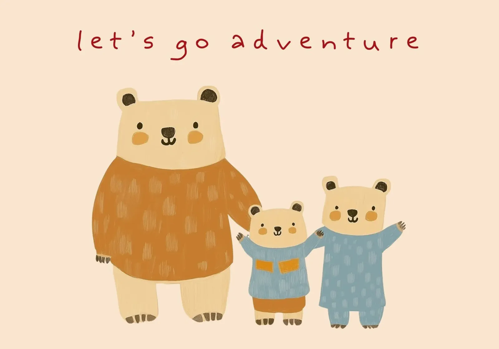 Stampa d'arte di una simpatica famiglia di orsi "Let's Go Adventure poster con telaio in plastica da vintagepod
