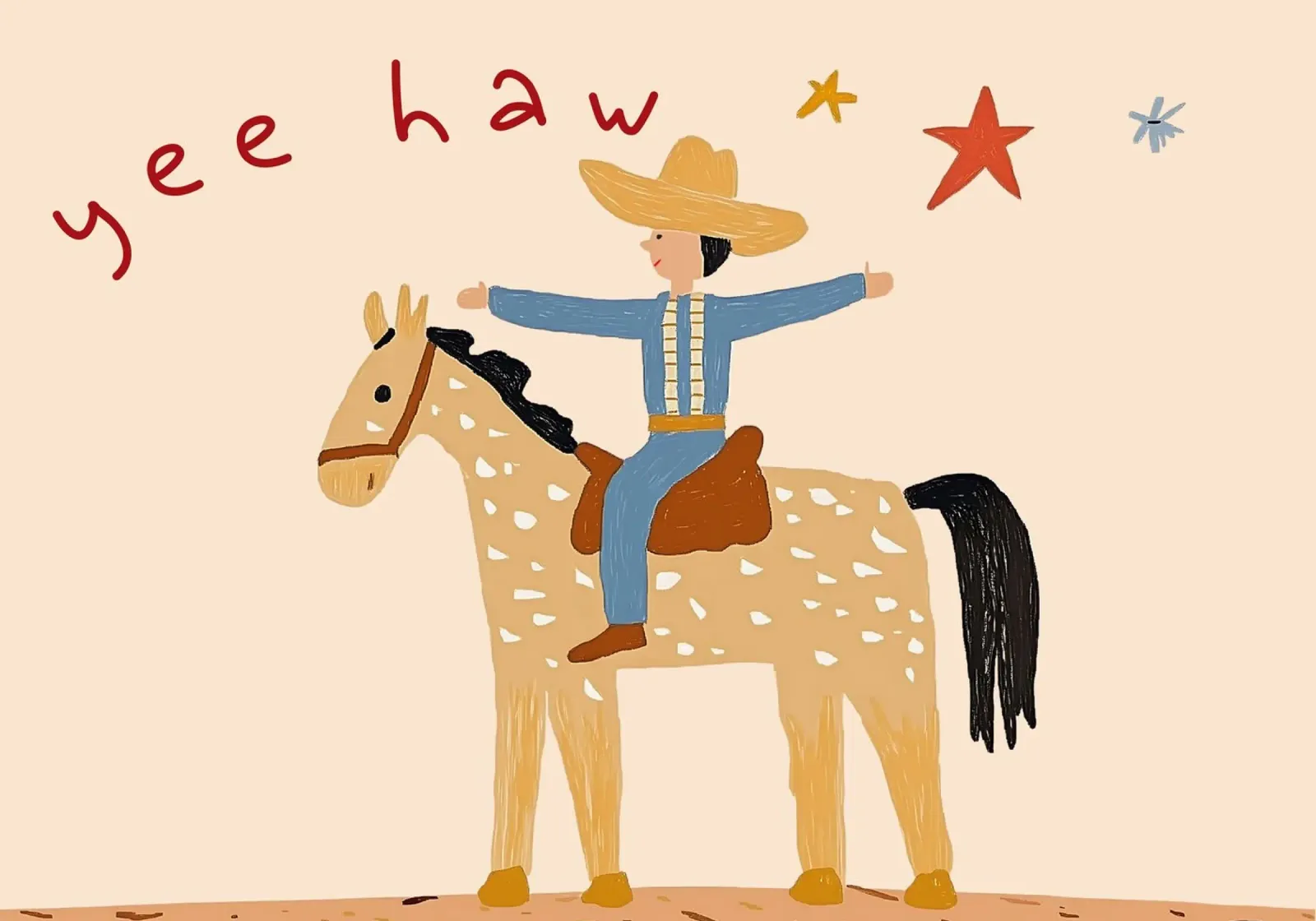 Impresión artística de un vaquero montado a caballo "Yee Haw poster con marco de plástico de vintagepod