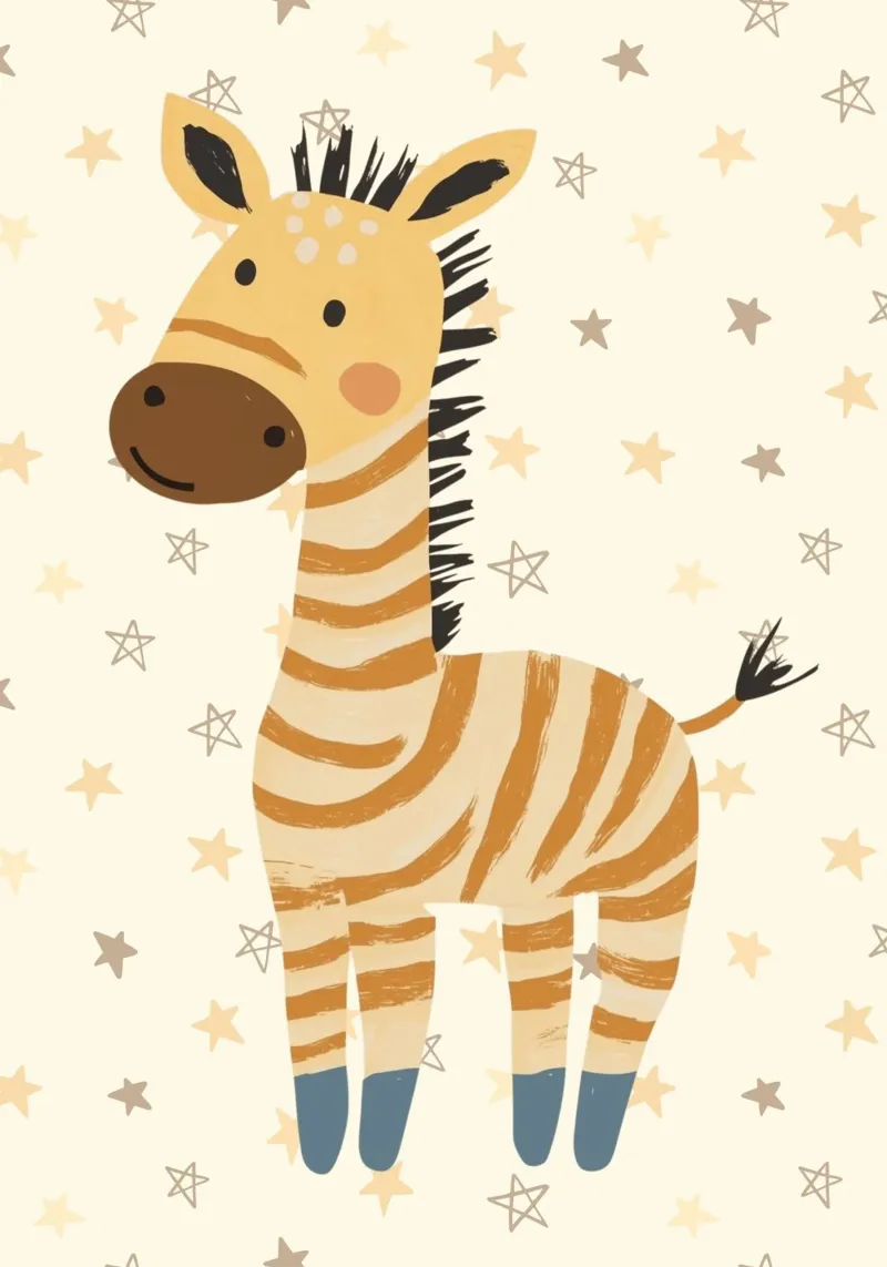 Cute Baby Zebra Nursery Art Print - Starry Pattern canvas with Floater frame by vintagepod