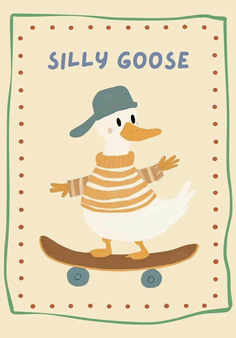 Silly Goose Skateboarder Duck Print - Nursery Art canvas with Floater frame by vintagepod