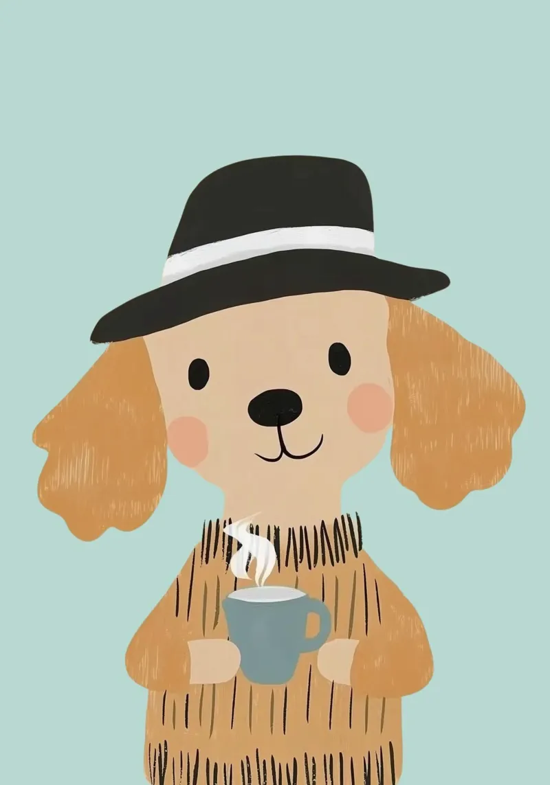 Cane con cappello e caffè - Illustrazione minimalista poster da vintagepod