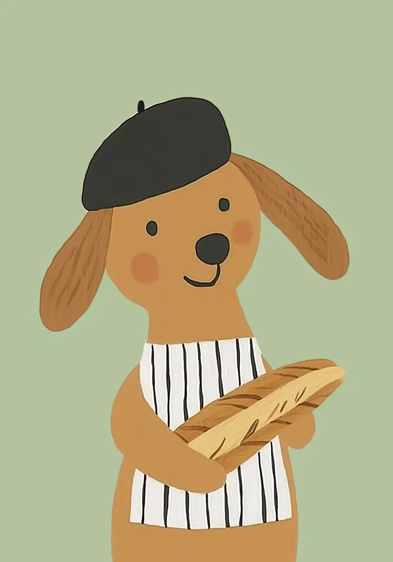 Cane francese con berretto e baguette - Arte minimalista tela con Cornice a cassetta da vintagepod