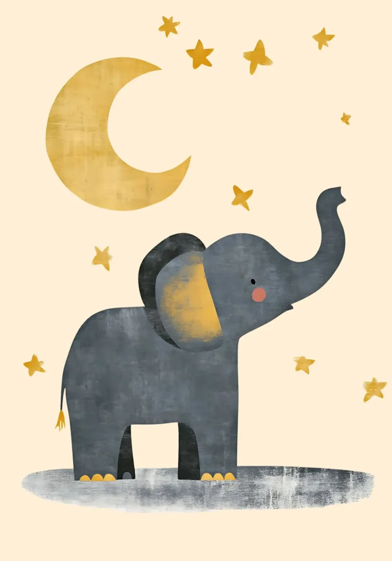 Cute Elephant with Moon & Stars - Nursery Art canvas with Floater frame by vintagepod