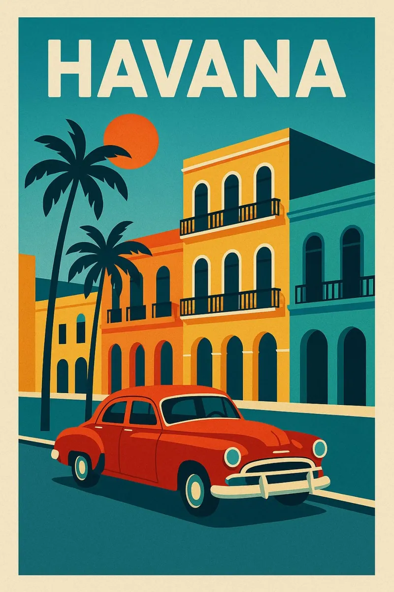 Havana - Poster di auto americane d'epoca poster con telaio in alluminio da JETLAG | affiches voyage