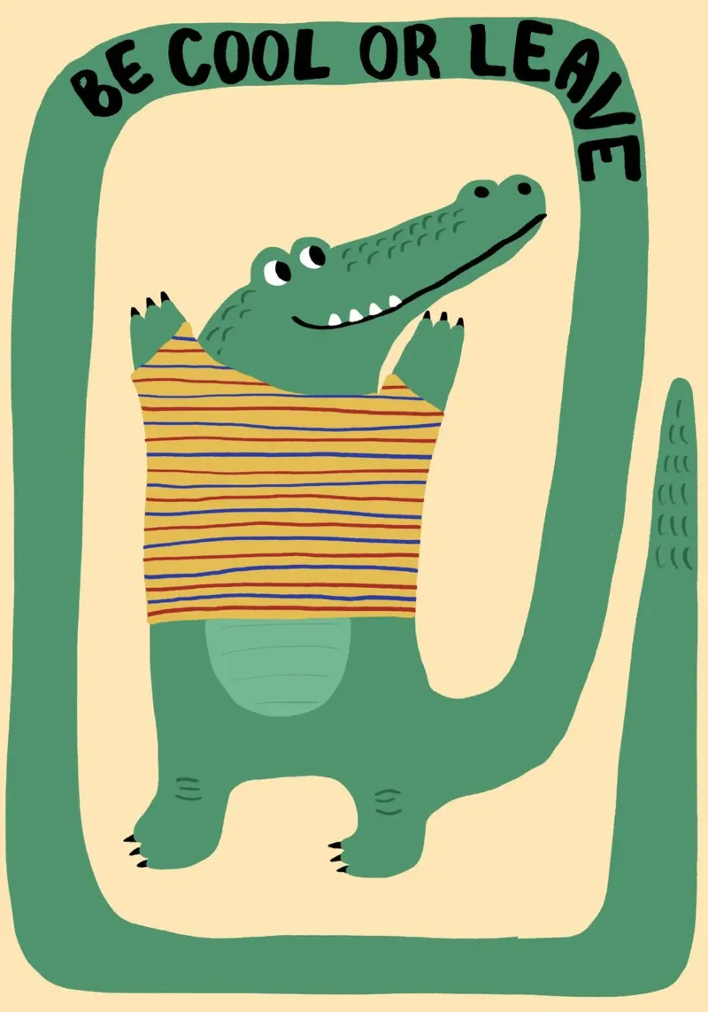 "Cool sein oder gehen" Alligator Druck - Modernes Dekor Poster mit Kunststoffrahmen von vintagepod