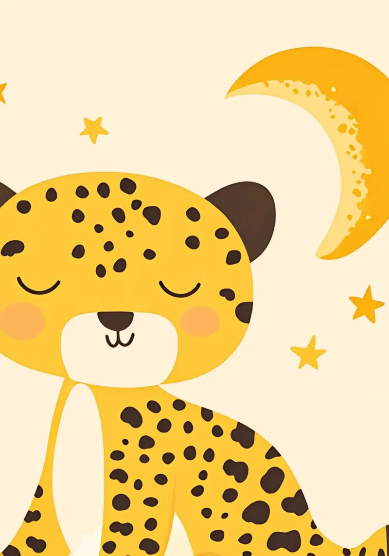 Niedlicher schlafender Leopard Kunstdruck - Starry Nursery Poster von vintagepod
