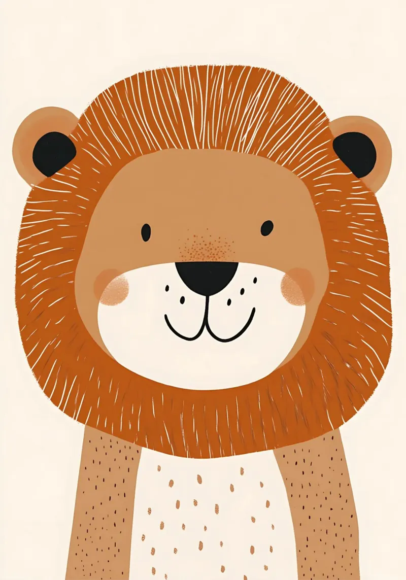 Impression d'art sur la face d'un lion - Nursery Safari Moderne poster avec cadre en bois de vintagepod
