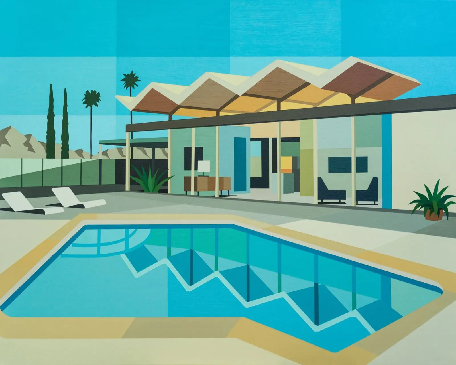 Modern House With Swimming Pool poster con telaio in legno da Leonard Barreiro