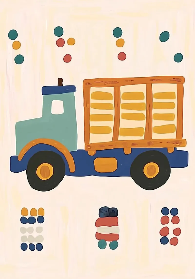 Camion giocattolo carino a pois - Decorazione per la camera dei bambini poster da vintagepod