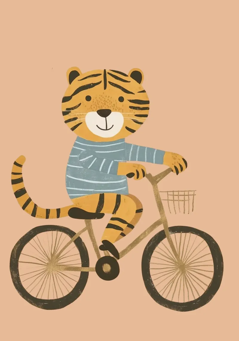 Simpatica tigre in bicicletta - Decorazione avventurosa per la camera dei bambini poster con telaio in plastica da vintagepod