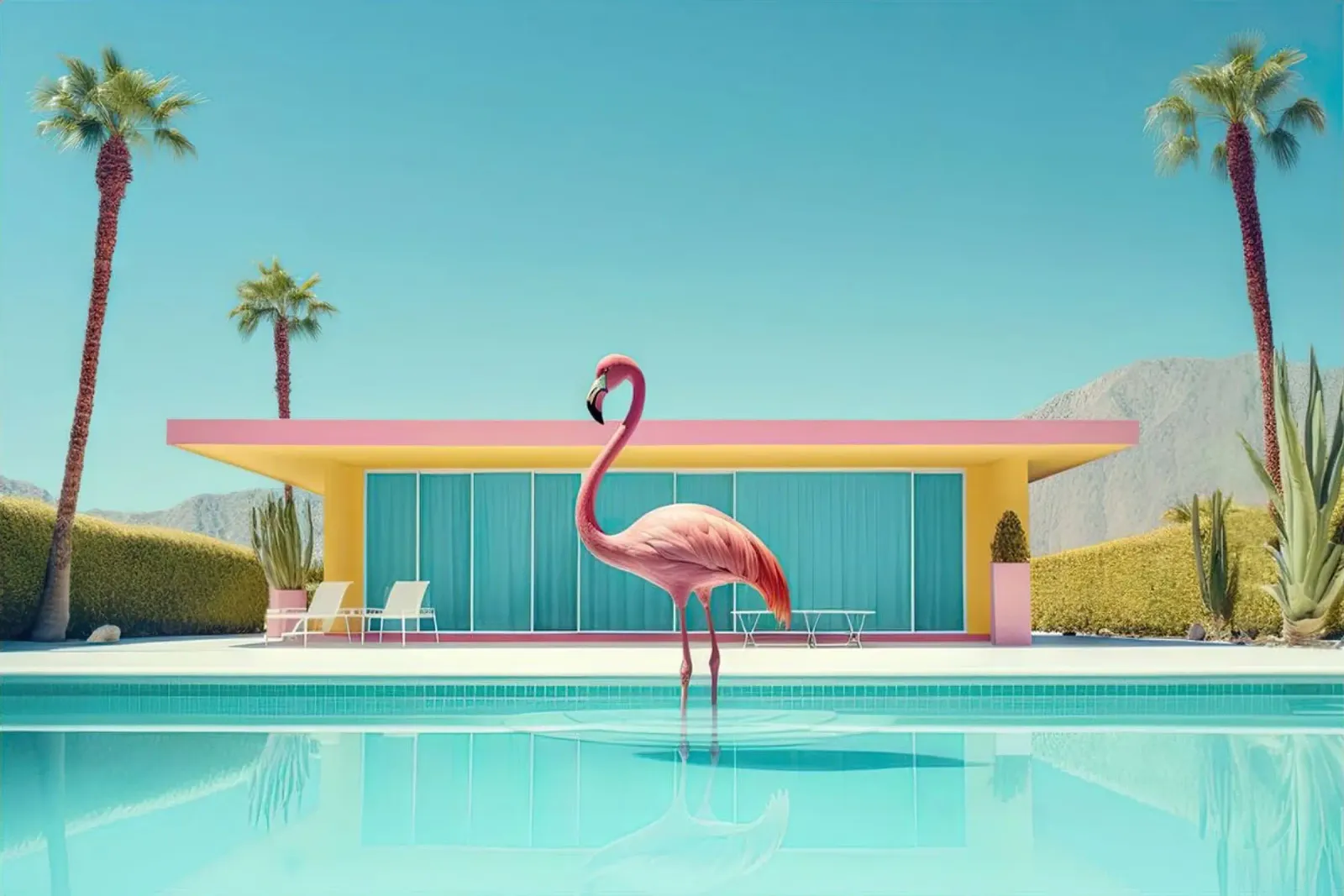 Flamingo By The Pool poster con marco de plástico de robertmotoiart