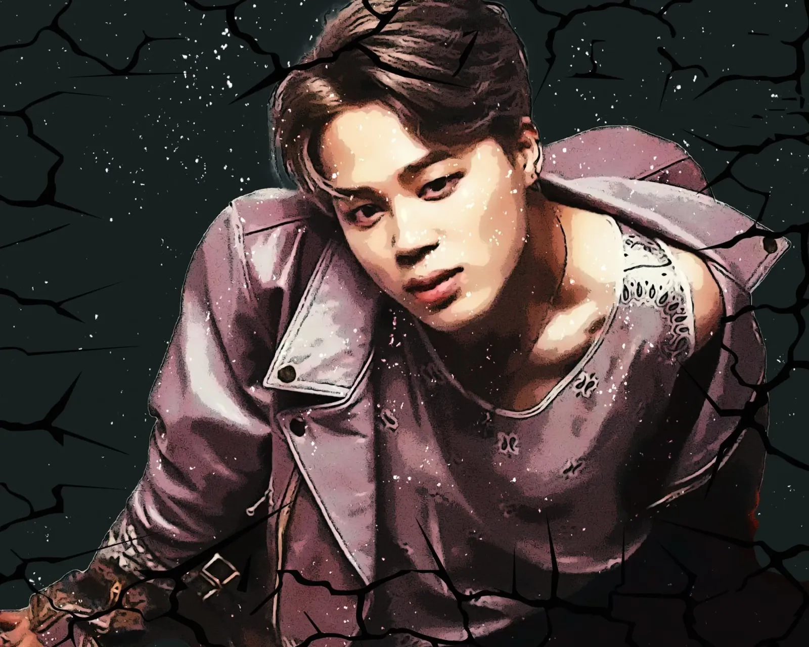 Cartone animato Jimin-BTS poster con telaio in legno da Trinara