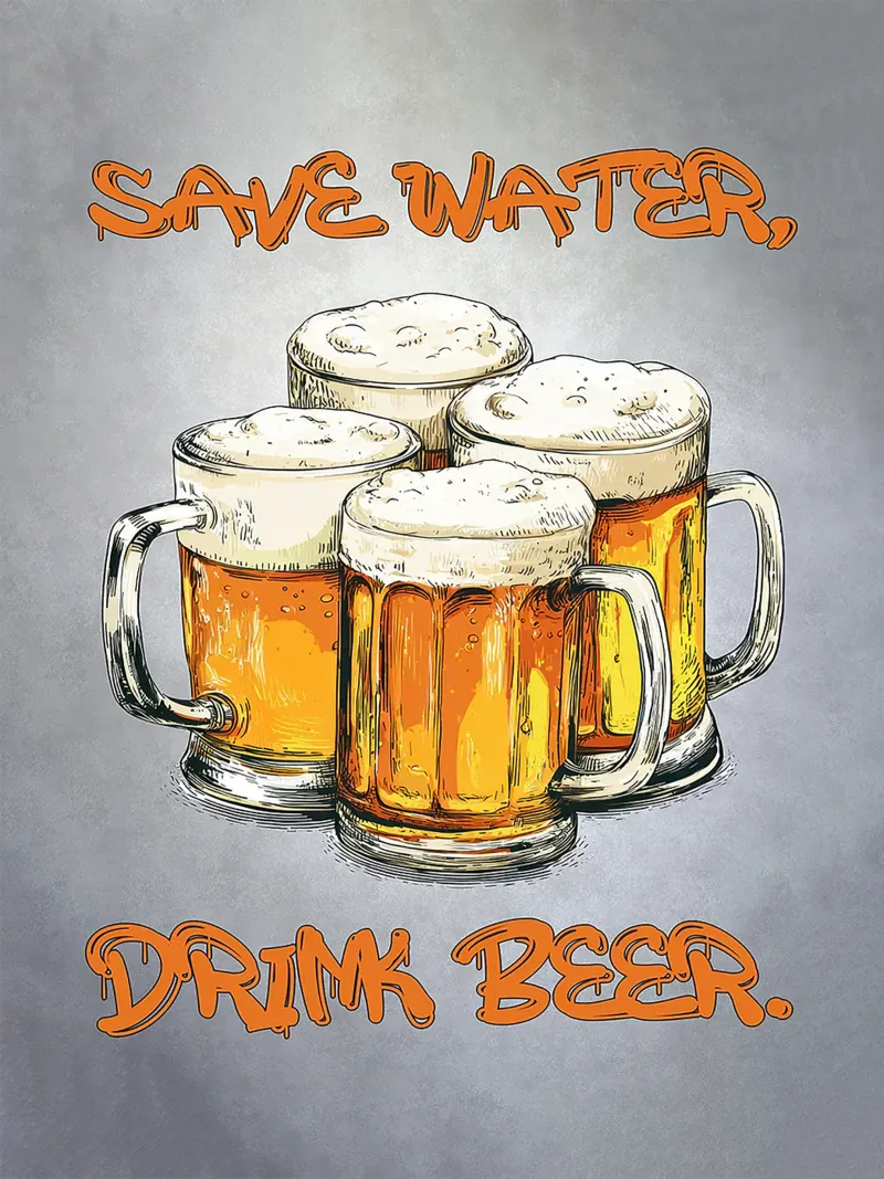 boccali di birra spumeggiante colore ambra testo poster da Rick Thompson